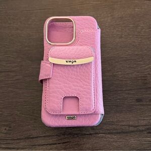 Pink Leather Vaja case system for iPhone 16 pro max
